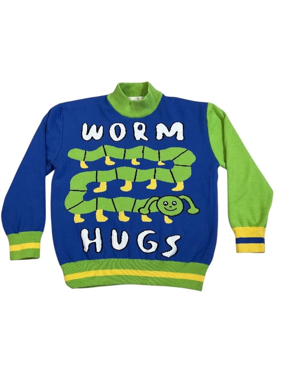 Kina & Tam The Worm Hugs Sweater Blue Green Cotton Size Small
